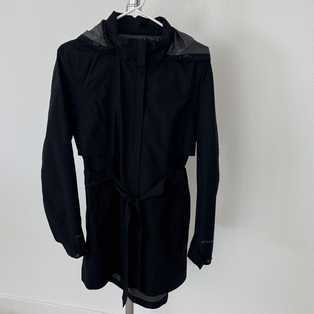 Eddie Bauer Ladies’ Hooded Trench Coat, Black, Small, New without Tag